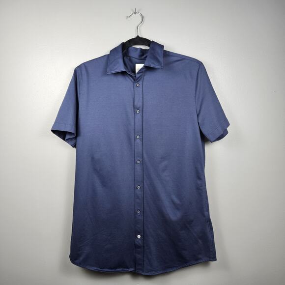 s.Oliver Slim Fit Short Sleeve Button Down Shirt Navy Blue Size 41 Cotton Blend - Picture 1 of 7